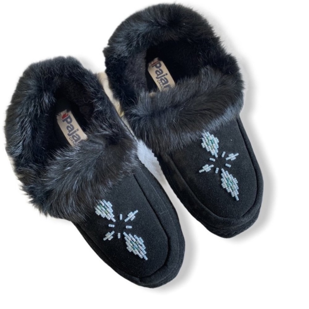 Pajar Bianca Suede Beaded Fur Moccasin Slipper